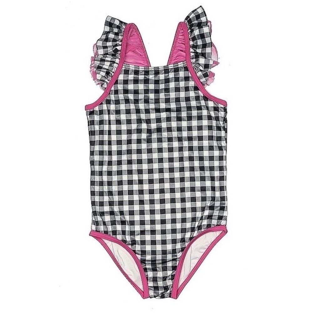 Girls Harper Canyon swimsuit checkered black and white 7